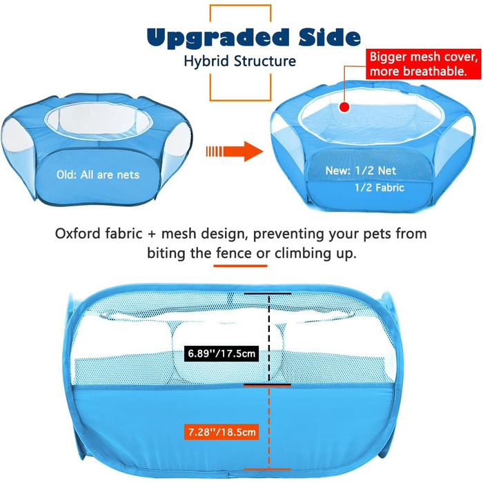 Клітка-манеж для дрібних тварин VavoPaw, 190T поліестер, дихаюча сітка, блискавка, вологостійка, для кошенят, цуценят, кроликів, хом'яків (Темно-синій)