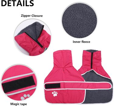 Зимовий теплий одяг для такси (джек) - водонепроникний, з підкладкою з плюшу та отвором для поводокa, відображає світло, рожевий, M (довжина спини 42-45 см)