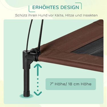 Підвищене собаче ліжко PawHut з балдахіном, лежанка для тварин, лежанка для собак Outdoor з дахом, дихаюча, з тканини Taft для кемпінгу, колір кава/чорний, розмір 76 x 61 x 73 см