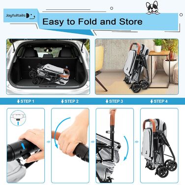 Візок для собак Joyfultails, складний, для маленьких собак та котів до 20 кг (сірий)