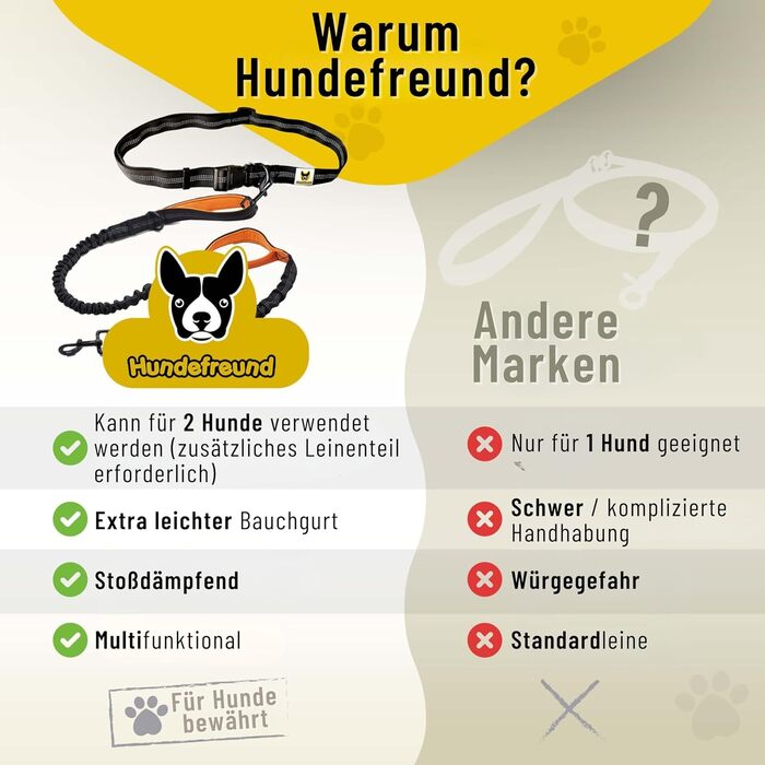 Еластичний повідок для бігу з великим собакою Hundefreund, для собак від 15 кг, зручний пояс, знімний повідок з двома м'якими ручками, оранжевий, довжина 120-170 см