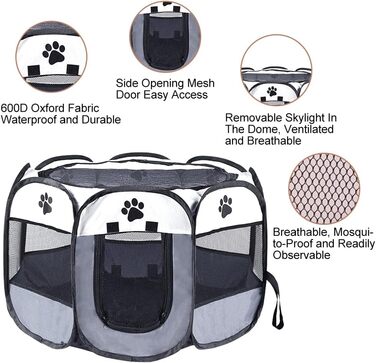 Клітка-забіг для цуценят та собак, складана, сірого кольору, 73x73x43 см