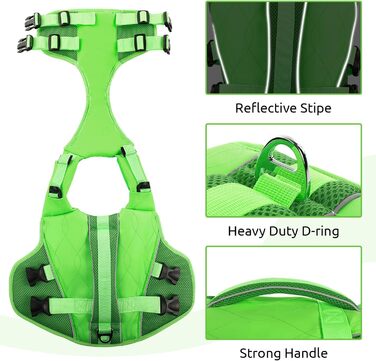 Спасальний жилет для собак Konvinit, для плавання, човнів, серфінгу, регульований, з ручкою та світловідбивачами, зелений, S (42-55 см)