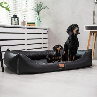 Ортопедичне ліжко для собак Tierlando® Maddox VIP з м'яким покриттям з штучної шкіри, Viscomat-матрацом та антиковзною основою, 120x85 см, чорний колір