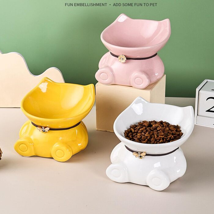 Миска для кота Disoza, піднята, кераміка, зелена, 14.8x14.6x14.3 см, миска у формі кота, для годування, сумісна з посудомийною машиною