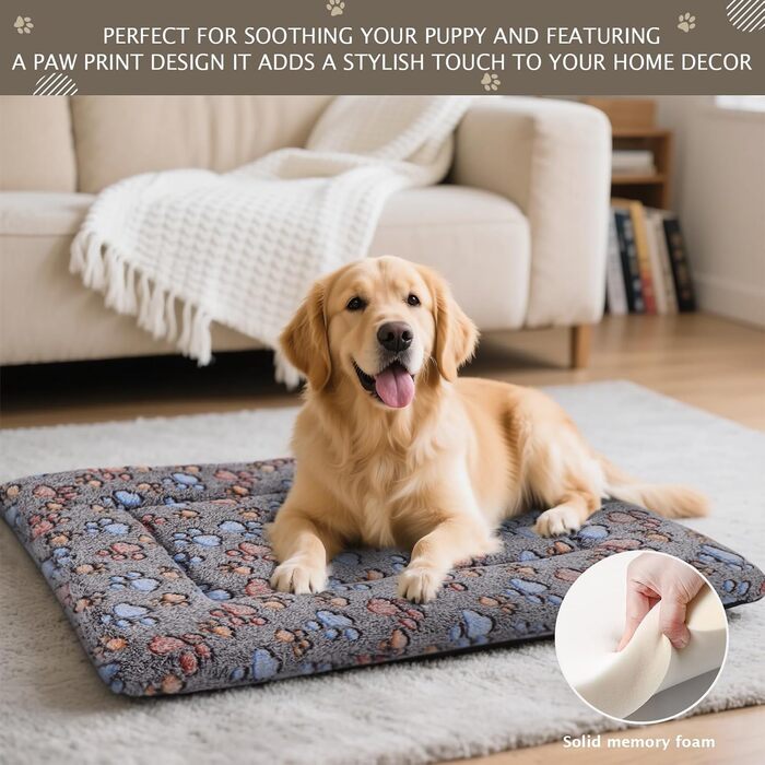 Ортопедичне ліжко для собак BVAGSS, миється, плюшеве, тепле, для собак маленьких, середніх та великих порід, XH083 (100x80 см, Колір: Кофе з лапками)