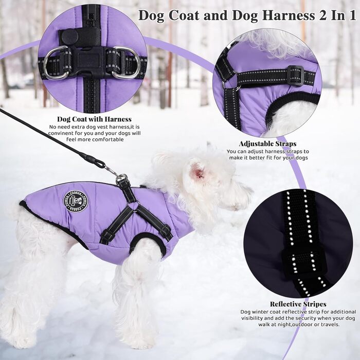 Теплий зимовий одяг для собак: куртка, жилетка, плащ для маленьких, середніх та великих собак. Зелений (3XL, світло-фіолетовий)