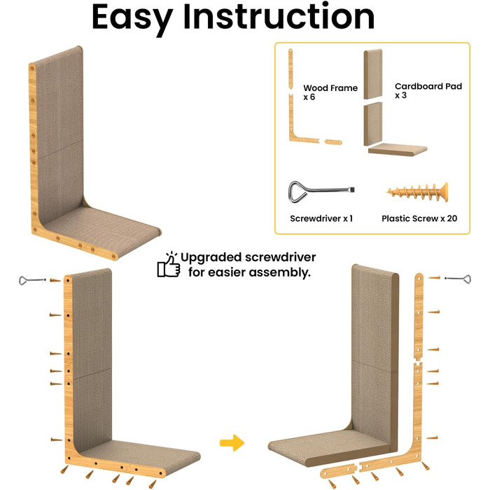 Кігтеточка Conlun для котів, L-подібна, 58 см, для кріплення на стіну, вертикальна поверхня, міцна картонна поверхня для захисту меблів, велика, біла