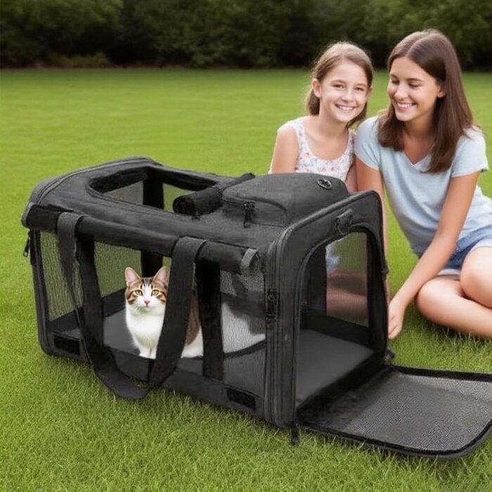 Транспортний бокс для собак та котів SHJOEE, складаний, дихаючий, для великих котів та цуценят, чорний, 46 x 46 x 30 см