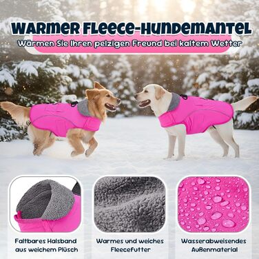 Зимова куртка для собак, водонепроникна та вітрозахисна флісова жилетка з кільцем D та кишенею, світловідбиваюча жилетка для середніх собак, для прогулянок, розмір XL, рожева