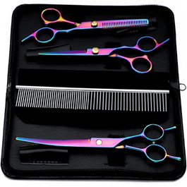 Набір професійних ножиць для грумінгу собак та котів: ножиці для вирівнювання, ножиці з прямим лезом, гребінець для догляду за шерстю