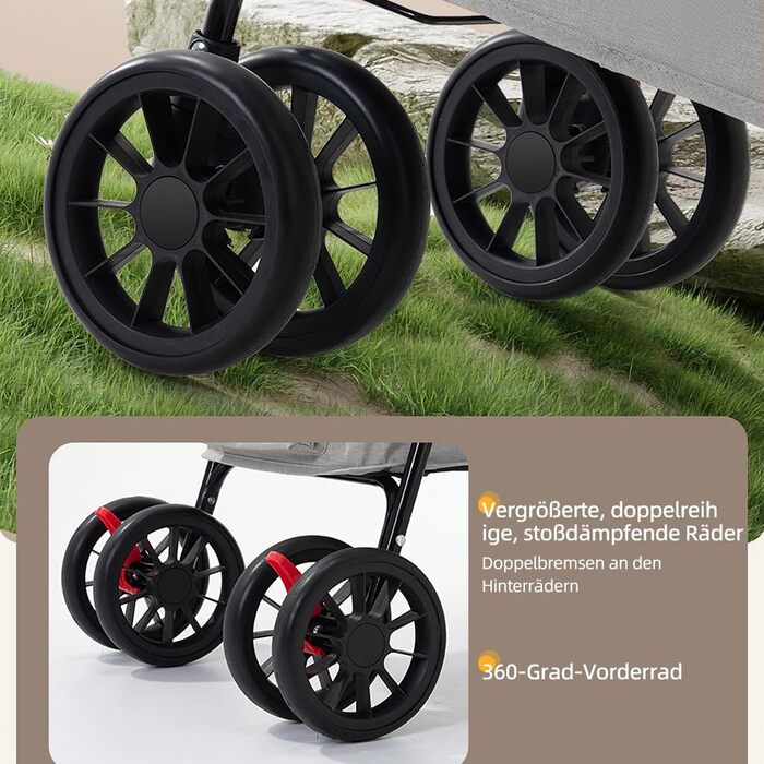 Візок для собак Homewell 2 в 1, сірий, 67x50x95 см: двоярусний, з підсклянниками, складний, з гальмом