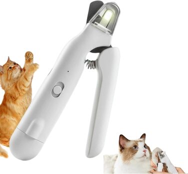 Ножиці для собак та котів з підсвічуванням, безпечні, з вбудованим точилом (білі)