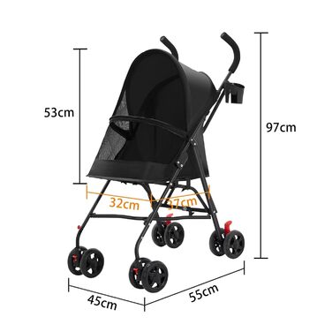 Візок для собак Homewell 2в1: візок-будка, сумка-переноска з підсклянниками, складна конструкція, гальмо та захист від дощу, візок-джерсі для домашніх тварин (чорний)