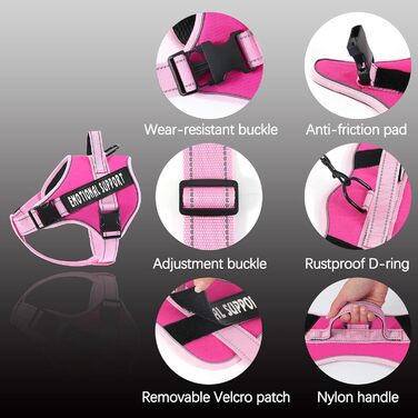 Шлейка для собак Voopet для емоційної підтримки, професійний сервіс, для малих, середніх та великих собак, світловідбиваюча, дихаюча та регульована, запобігає тязі/нудоті, ESA XXS (рожево-рожевий)