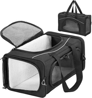 Транспортна сумка Petsfit для собак та котів, чорна. Ідеально для подорожей літаком, автомобілем або поїздом. Підходить для маленьких собак та котів.