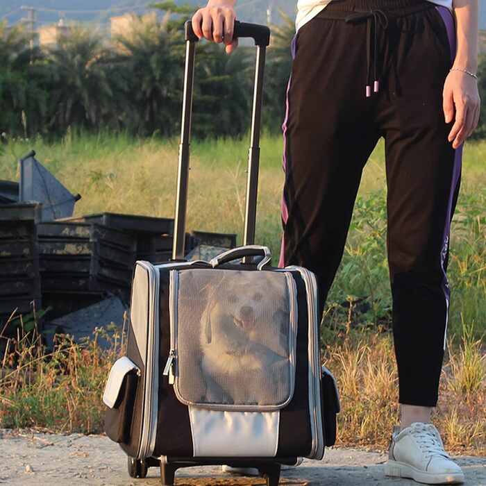 Транспортна сумка на колесах для собак та котів, сумка-тролей для домашніх тварин з вікном, 35x29x37 см (чорний)