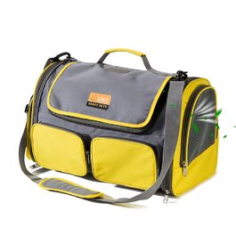 Транспортна переноска для собак та котів PETCUTE, дихаюча, складана, з м'яким матрацом, з плечовим ременем, сертифікована для авіаперевезень, жовта