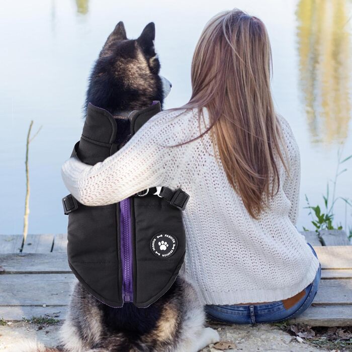 Зимовий теплий нашийник-манжет для собак, чорний, розмір Small: флісова куртка, водонепроникний, утеплений, для цуценят та собак середніх та великих порід