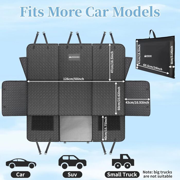 Подовжувач для заднього сидіння автомобіля для собак, міцний чохол для автосидіння для собак, витримує 200 кг, велике жорстке подовження для собак, водонепроникна гамак для собак з сіткою для автомобіля та позашляховиків (Чорний)