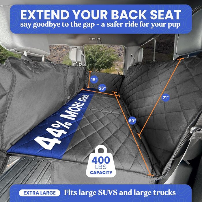 Авточохол на сидіння для собак 4Knines з жорсткою основою – водонепроникний, для автомобілів, SUV, вантажівок – захист дверей EZ off (чорний, XL)
