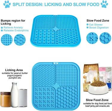 Килимок для собак та котів Leckmatte, 2 шт. з присосками + лопатка, повільний годівник, антиковзаюча поверхня, зменшує нудьгу та тривогу, для корму, ласощів, йогурту, арахісової пасти, 20x20 см