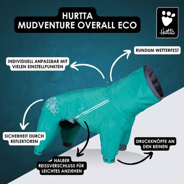Дощовик для собак Hurtta Mudventure Overall ECO, Peacock-Türkis (30S)