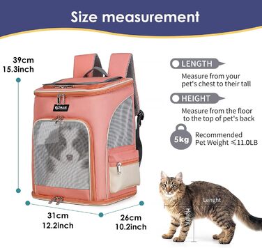 PETCUTE Рюкзак для собак і котів, дихаючий, з виймальною підстилкою, прозоре вікно, складний, з безпечною лінією, для подорожей, Малахітовий+Білий (Рожевий)