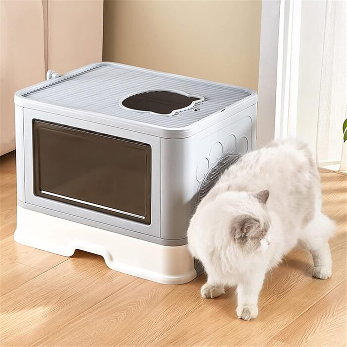 Домашній туалет для котів Homewell з кришкою та лопаткою, сучасний котячий лоток-комод, багатофункціональний аксесуар для котів, 51x40x37 см, сірий, Модель 1