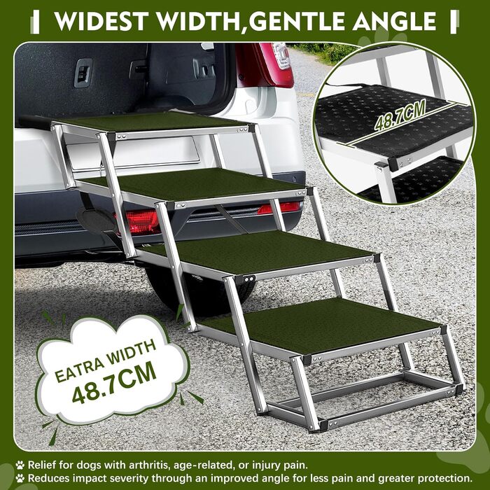 Сходинки для собак великих порід, широкі, 4 сходинки, складана пандус для собак, легкі та неслизькі, для авто, вантажівок та SUV, вантажопідйомність до 100 кг
