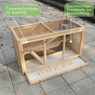 Клітка для хом'яка з сосни, 94,5 x 48,5 x 49,5 см, з платформами, драбиною та будиночком