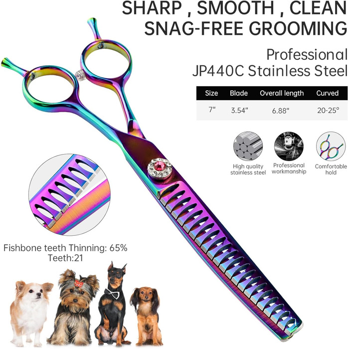 Вигнуті ножиці для грумінгу собак, 7 дюймів, портативні, легкі, кольорові, для домашнього використання (також підходять для котів)
