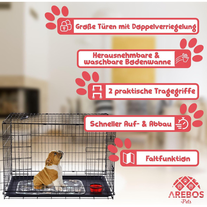 Клітка для собак Arebos 77,5 x 53 x 59 см | Автомобільна переноска для собак, складана | Клітка-переноска для собак, чорна | Для дому