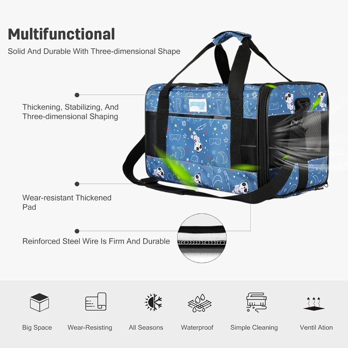 Транспортна сумка PETCUTE для котів та собак, складана, з плечовим ременем, схвалена авіакомпаніями, дихаюча, знімний килимок, синій (M)