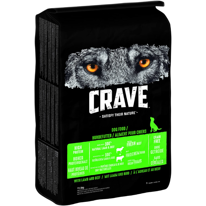 Беззерновий сухий корм для дорослих собак CRAVE з ягнятиною та яловичиною, преміум-клас, високий вміст протеїну, 11.5 кг