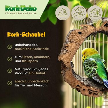 Кругла гойдалка для птахів і гризунів з натуральної коркової кори, іграшка для розваг, гризіння та чищення дзьоба, дезінфікована, з карабіном з нержавіючої сталі