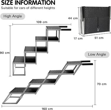 Східці для собак SDLDEER в автомобіль, 4 сходинки, складані, регульовані по висоті, до 80 кг, 70-90 см