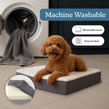 Ортопедичне ліжко для собак Petmaker, 2-шарове, з піною з пам'яті, матрац для тварин з знімним чохлом Sherpa, для великих собак до 45,4 кг (51 x 38 x 10 см, сірий)