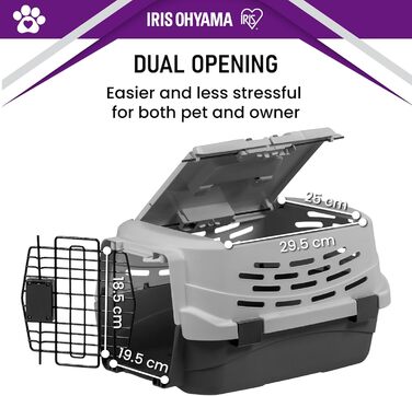 Транспортний бокс для кота Iris Ohyama 36.5л, сірий, 49x30.5x24.8 см, міцний, BPA-free