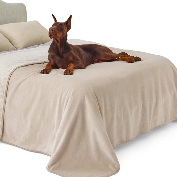 Водонепроникний плед для собак великих порід LE SURE, 100x80 см, Outdoor, Sherpa Fleece, для дому та на вулицю, можна прати, підходить для котів та собак, кремовий колір