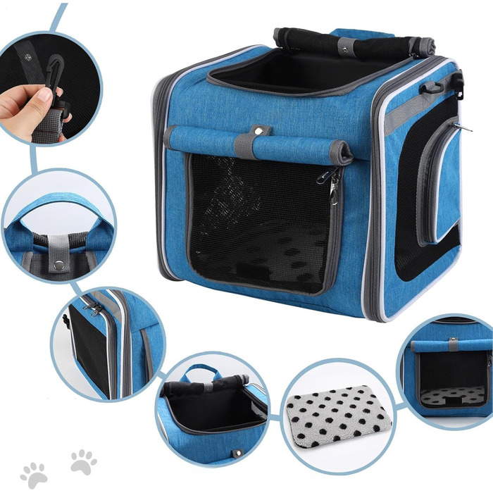 Корзина для собак на велосипед, 36x26x31 см, поліестер, вентиляція, регульована, з 4 дверцятами та плечовим ременем