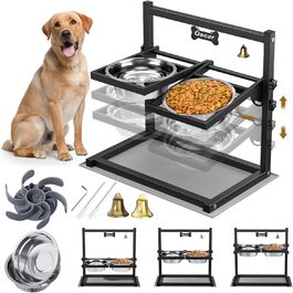 Підвищена годівниця для собак Sunowl, регульована по висоті та куту нахилу, 0-90°, 2 миски з нержавіючої сталі, повільне годування, не проливається, з килимком