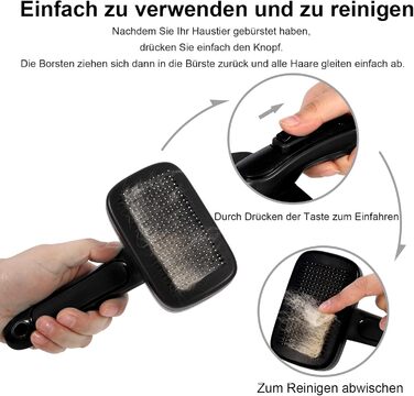 Щітка для собак та котів, самоочисна, для вичісування підшерстка та відмерлого волосся, для довгошерстих та короткошерстих порід, чорна