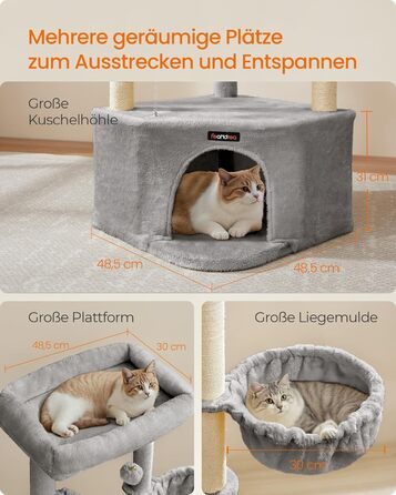 Дряпка для котів Feandrea, кігтеточка з лежаком, платформами та іграшками, 140.7 см, сірий PCT009G01