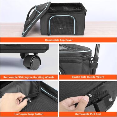 Трансформер для котів та маленьких собак Babenest: сумка-переноска з колесами, для подорожей літаком, з телескопічним ручками та ременем, чорна