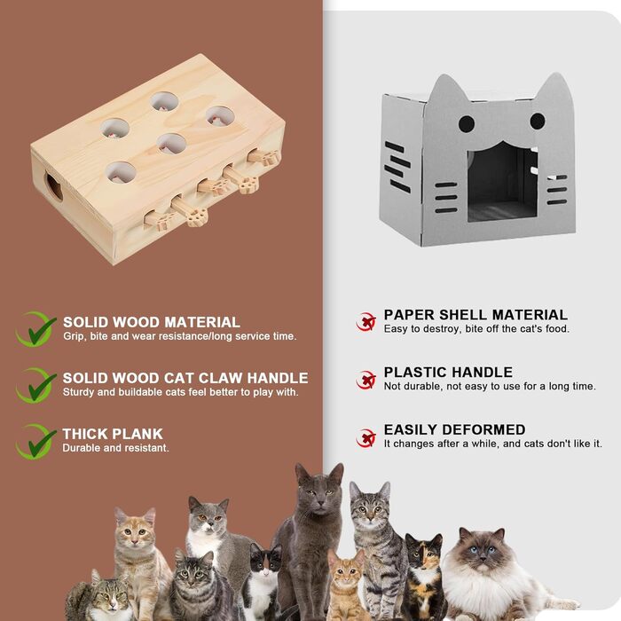 Інтерактивна іграшка для котів, дерев'яна, 3-в-1: когтеточка та іграшка, гра 