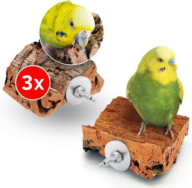 Vogelgaleria® 3 шт. корковий мінеральний камінь для птахів – смачний замінник сепії та кальцію, аксесуари для хвилястих папуг