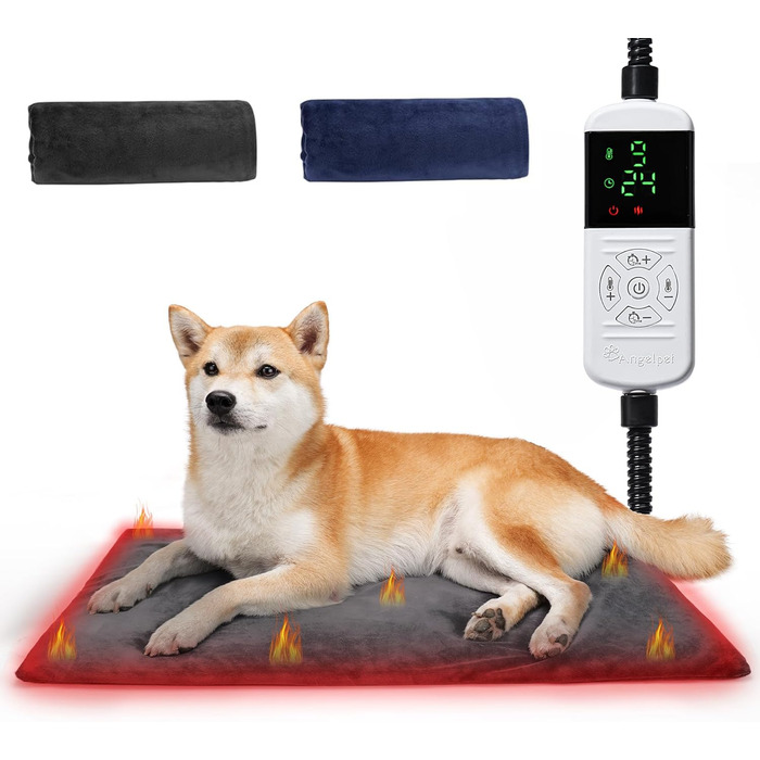 Електричний килимок для тварин 45x70 см - нагрівальний килимок для собак та котів з 9 температурними режимами (35–55℃) та таймером, бісостійкий кабель 1.8 м, 2 знімні чохли