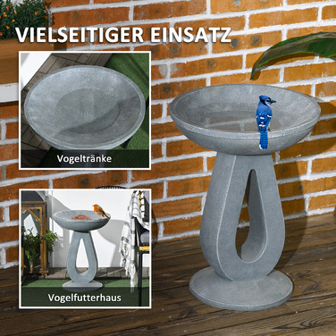Outsunny Bird Bath Ванна для птахів з підставкою в кам'яному вигляді, годівниця для птахів, ванна для диких птахів для саду та балкона, сіра, 51см| Аосом