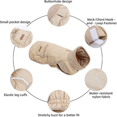 Теплий та водонепроникний дощовик для собак (джек-рассел), розкішний комбінезон для собак на вулицю з регульованою жилеткою та кишенею для повірця (Бежевий, S)